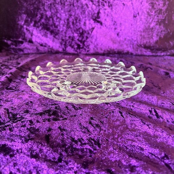 Vintage Glass Display Dish Clear Textured Round 7" Decorative Footed Vanity Tray - Picture 6 of 8